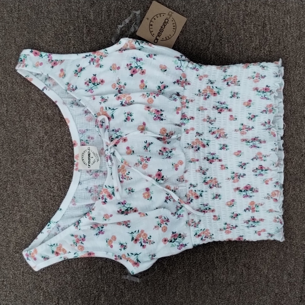 Floral waist ruched tank top